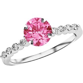 0.65 Carat t.w 14K White Gold Floating Prong Set Round Diamond Engagement Ring w/a 0.5 Carat Round Cut Pink Sapphire Heirloom Quality