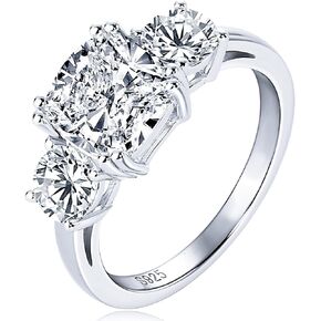 3 Stone Moissanite Engagement Rings for Women 3.5CTTW D Color Cushion Cut 925 Sterling Silver Wedding Ring Gift for Wife
