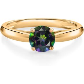 Gem Stone King 10K Yellow Gold 6MM Round Gemstone Birthstone Solitaire Engagement Ring | Wedding Anniversary Promise Gold Ring For Women | Available In Size 5, 6, 7, 8, 9