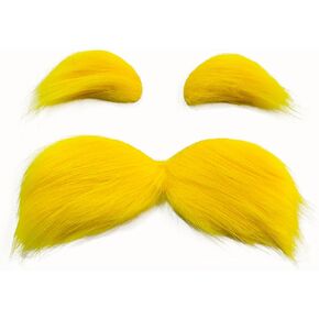 Yellow Fake Mustache and Eyebrows Self Adhesive Facial Hair for Makeup Party Halloween Cosplay
