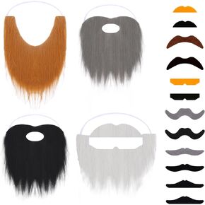 16 Fake Beards Facial Beard Disguise Period Beard Whiskers Moustache Accessories Moustache Stickers Adjustable Elastic Costume Accessories Halloween Party (Black, Grey, White, Brown)