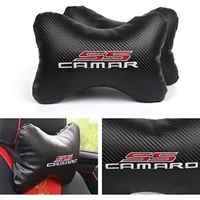Lolosale 2Pcs Leather Carbon Fiber Leather Sport Car Seat Chevy Camaro SS Neck Rest Pillow Foam Headrest Travel Cushion Travel Sleeping Cushion