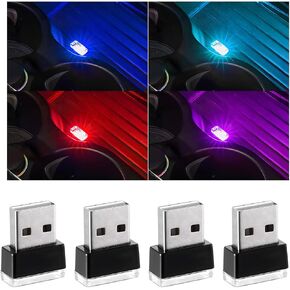 4 PCS USB LED Car Interior Atmosphere Lamp, Plug-in USB Interface Trunk Ambient Lighting Kit, Night Led Decoration Mini USB Light, Universal Interior Car Accessories (6 PCS, 6 Clors)