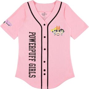 Ladies Powerpuff Girls Baseball Jersey - Powerpuff Mesh Button Down Baseball Jersey - Blossom Bubble and Buttercup Shirt
