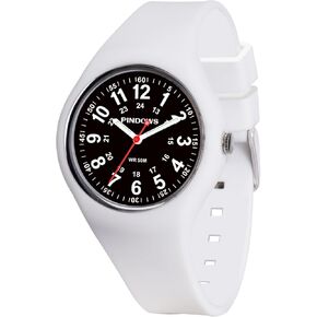 PINDOWS Women Analog Quartz Wrist Watch with Silicone Strap for Young Women Students Easy Read Waterproof Unisex Luminous Dial