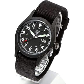 Smith & Wesson Men's Military Watch, 3 Interchangeable Canvas Straps, 3 ATM Water Resistant, Date Display, Scratch Resistant Glass, Suitable for Outdoor Activities, Swimming, 38 mm, Christmas Gift