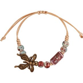 MINACHI Ceramic Beads and Butterfly Charm Collection Bracelet, Handmade Vintage Created Turquoise Beads, Bohemian Jewelry for Women