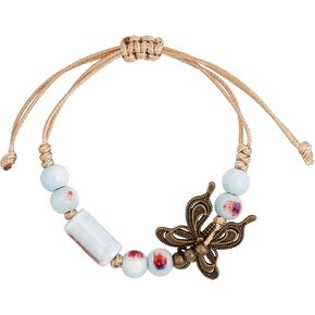 MINACHI Ceramic Beads and Butterfly Charm Collection Bracelet, Handmade Vintage Created Turquoise Beads, Bohemian Jewelry for Women