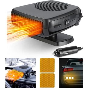 Car Heater, 200W 12V Air Conditioner for Car with 2 Reflective Tape,Portable Car Heater for Vehicle 2 in 1 Heating Fan Defroster Demister Cooling Fans Automotive Replacement Heater for SUV,RV