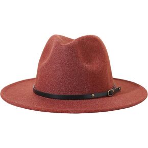 Lanzom Women Lady Classic Wool Fedora Hat Belt Buckle Wide Brim Panama Hat