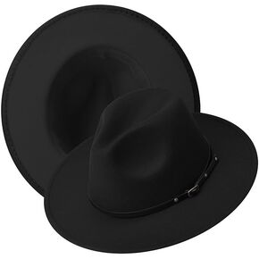 Fashion Classic Felt Panama hat Women Men's Men's Wide-Brimmed Bowler hat Men's Two-Tone Dress hat with Belt Buckle