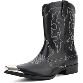 Cowboy Boots for Men Western Men's Boots with Classic Embroidered Slip Resistant Boots Durable Fashionable Retro Boots for Spring Fall