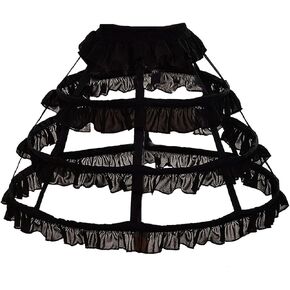 Underskirt Hoop Bustle Skirt Petticoat Crinoline For Lolita Victorian Gothic Dress (Black 3)