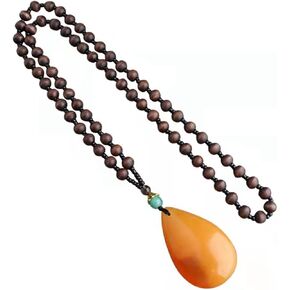 Wooden Beaded Necklace for Women Handmade Vintage Pendant Long Necklace (Wooden beads)