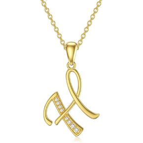 14K Solid Gold Initial A to Z Necklaces for Women, Moissanite Diamond Letter Pendant Small Aphabet Jewelry Christmas Gifts for Her Women, Gifts for Graduation Birthday Mothers Day, Initial Charm with D Color VVSI Moissanite,16+2 Inch