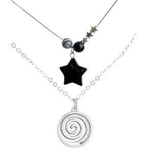 2 Pcs Y2K Punk Necklaces Set Star Necklace Star Pendant Necklace for Women Swirl Necklace Spiral Necklace Gothic Y2K Necklaces Grunge Necklaces Fashion Jewelry for Women Girl