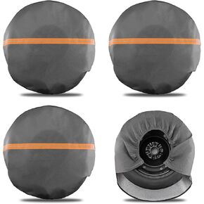 Justech 4 Pack Tire Covers, Heavy Duty Vinyl Waterproof Coating Wheel Covers, Windproof Tire Wheel Protector Tire Accessories for RV, Truck, Trailer, SUV, Jeep, Fits Tire Diameter 27-29 inch, Grey