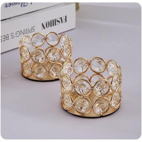Crystal Tea Light Candle Holders，Gold Candlestick Holders for Wedding Party Table Decoration Housewarming Gift（2pcs）