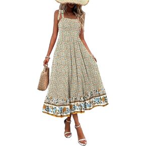 Zeagoo Women Summer Maxi Dress with Pockets 2025 Spaghetti Strap Sundress Casual Flowy Boho Dress Floral Tiered Beach Dress