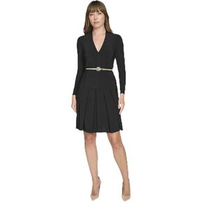 Tommy Hilfiger Women's Solid Jersey Belted Seamed Fit and Flare Dress