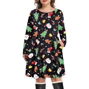 Pinup Fashion Women Plus Size Christmas Dress — Ugly Xmas Print Holiday Funny 2024 Round Neck Fall Dresses in Kuwait