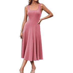 GRACE KARIN Womens 2025 Trendy Casual Tank Dresses Square Neck Sleeveless A Line Midi Sundress with Pockets