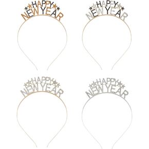 4 قطعة 2025 سعيد السنة الجديدة Headbands بريق الراين ليلة رأس السنة الجديدة عقال السنة الجديدة حفلة إكسسوارات الشعر