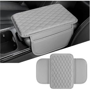 Car Center Console Cover, Leather Vehicle Car Armrest Protector Cushion with 2 Side Storage Pockets, Comfortable Auto Interior Decorative Accessories, Universal for SUV, Truck, RV（Brown）