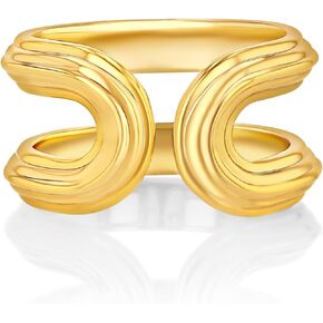 Gold Large Chunky Ribbed Textured Oval Open Ring for Women Summer Beach Handmade Adjustable Seashell Ring Minimalist Stackable Ocean Themed Wedding Date Birthday Gift Bold Exaggerated Irregular Trendy Jewelry Patterned Fashion Accessories Vintage Hammered