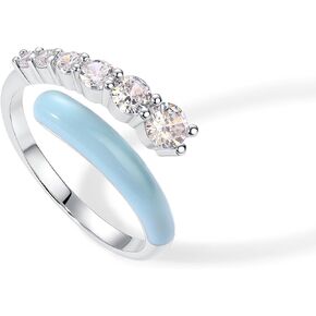 PAVOI 14K Gold Plated Stackable Rings for Women | Open Twist Wavy Colored Enamel and Cubic Zirconia Rings | Blue White Purple Enamel Eternity Bands
