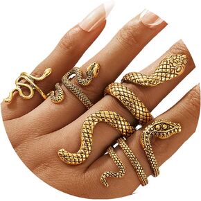 4PC Antique Gold Snake Octopus Rings, Simple Stacking Rings, Boho Knuckle Ring Set, Stackable Midi Cuff Rings, Vintage Joint Finger Rings for Women Men