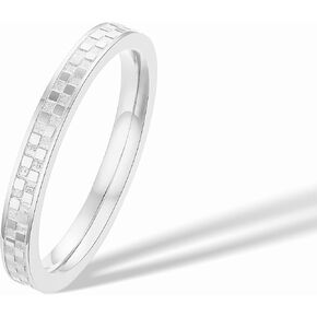 2mm Checkered Ring 14K Gold Plated Titanium Stackable Checkerboard Ring Non Tarnish Comfort Band for Women Men