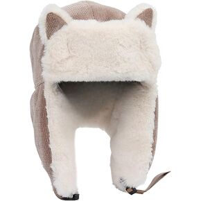 PURFUN Kids Fuzzy Faux Fur Trapper Hats with Cat Ear, Girls Boys Windproof Cozy Earflap Hats Ushanka Ski Caps for 3-8 Yrs