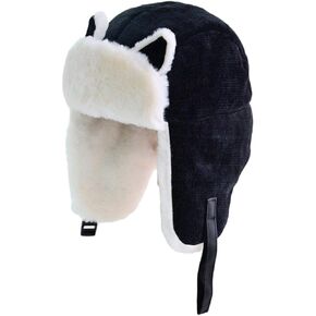 Kids Cat Ear Trapper Hat Earflap Russian Hat Fleece Warm Winter Hat Outdoor Ski Hat for Boys Girls 6-12 Year