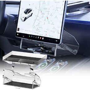 صينية تخزين تحت الشاشة طراز Tesla 3/Y، منظم وحدة تحكم مركزية مخفي مغناطيسي، صينية لحامل ETC وتخزين التذاكر مع سجادات مضادة للانزلاق، متوافقة مع الطراز y 2017-2024 والطراز 3 2017-2023