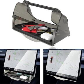 Under Screen Storage for Tesla Model Y Model 3 2016-2024 Hideable Center Console Organizer Tray with Anti-Slip Silicone Pad - Open and Close Function - for Tesla Model Y & 3 Interior Accessories