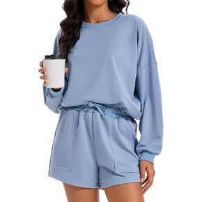 Womens Sweat Short Sets Sweatsuits Long Sleeve Sweatshirt Lounge Set Casual Fall Tracksuit Oversized Matching Sets