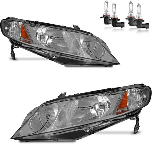 Headlights Assembly for 2006-2011 Honda Civic 4-Door Headlamp Replacement Chrome Housing Driver & Passenger Side in Saudi Arabia