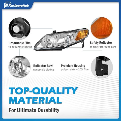 Headlights Assembly for 2006-2011 Honda Civic 4-Door Headlamp Replacement Chrome Housing Driver & Passenger Side in Saudi Arabia