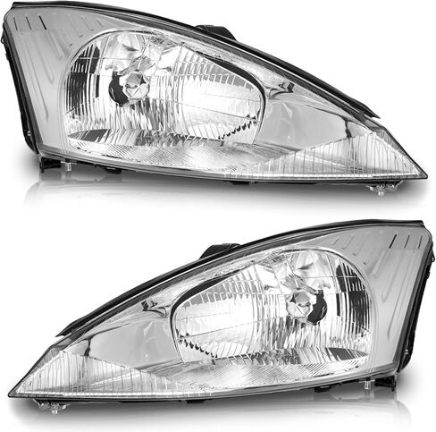 Headlights Compatible with 2000-2004 Ford Focus, Headlight Assembly Replacement for 00 2001 2002 2003 04 Ford Focus Headlamp Chrome Housing Clear Reflector Left+Right Side in Saudi Arabia