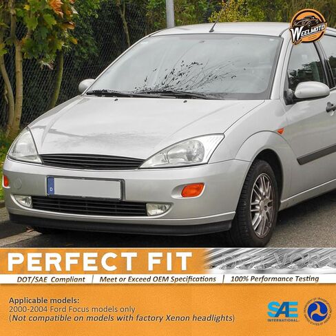 Headlights Compatible with 2000-2004 Ford Focus, Headlight Assembly Replacement for 00 2001 2002 2003 04 Ford Focus Headlamp Chrome Housing Clear Reflector Left+Right Side in Kuwait