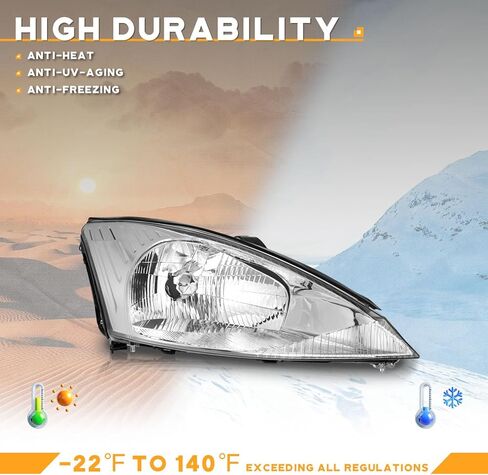 Headlights Compatible with 2000-2004 Ford Focus, Headlight Assembly Replacement for 00 2001 2002 2003 04 Ford Focus Headlamp Chrome Housing Clear Reflector Left+Right Side in Kuwait