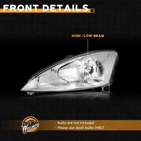 Headlights Compatible with 2000-2004 Ford Focus, Headlight Assembly Replacement for 00 2001 2002 2003 04 Ford Focus Headlamp Chrome Housing Clear Reflector Left+Right Side in Kuwait