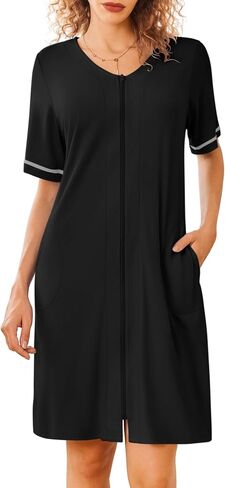Ekouaer Women Zipper Robes Short Sleeves Housecoat Lightweight Bathrobes Zip Up Robe Casual Nightgown with Pockets S-2XL in Saudi Arabia