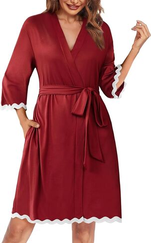 Ekouaer Robes for Women Knee Length Lightweight Bathrobe Short Kimono Robe with Pockets Sleepwear Loungewear S-XXL in Saudi Arabia