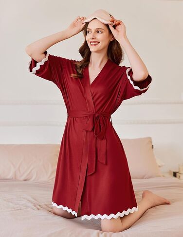 Ekouaer Robes for Women Knee Length Lightweight Bathrobe Short Kimono Robe with Pockets Sleepwear Loungewear S-XXL in Saudi Arabia