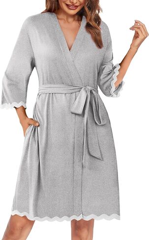 Ekouaer Robes for Women Knee Length Lightweight Bathrobe Short Kimono Robe with Pockets Sleepwear Loungewear S-XXL in Saudi Arabia