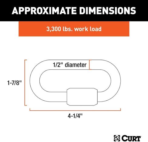 CURT 82932 Threaded Quick Link Trailer Safety Chain Hook Carabiner Clip, 1/2-Inch Diameter, 16,500 lbs Break Strength in Saudi Arabia