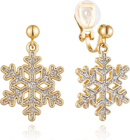 SELOVO Clip on Earrings Not Pierced Snowflake Stud Earrings Enamel Gold Tone in Kuwait