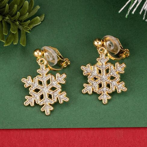 SELOVO Clip on Earrings Not Pierced Snowflake Stud Earrings Enamel Gold Tone in Kuwait